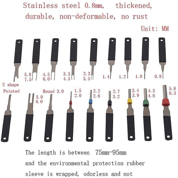 Verktyg för automatisk borttagning av terminaler, elektriska ledningar för bilar Stift för utdragare av utdragare, avdragare, set(18 st)