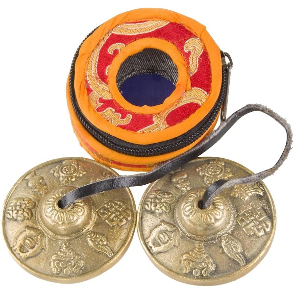 Tibetansk Tingsha Bell med vackert case, nepal cymbaler för ljudläkning, yoga, mig
