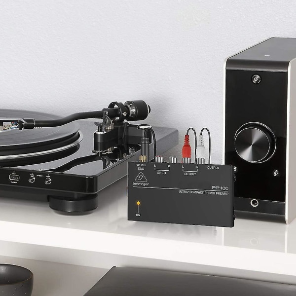 Ctmw Phono Platespiller Forforsterker - Mini Elektronisk Lyd Stereo Fonograf Forforsterker med Rca-inngang, Rca-utgang og lav støydrift drevet av 12 volt