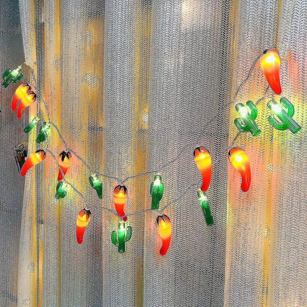 Röd Chili Grön Cactus String Light Artificiell Peppar Cactus 20led Christmas Fairy Night Lights Batteridriven