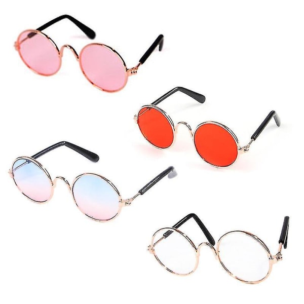 4 stk Pet solbriller - klassiske retro cirkulære metal Prince solbriller til kat, chihuahua eller små hunde