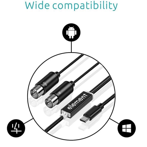 Midi Till USB C Typ C Kabel USB Midi Converter Med Indikeringslampa För Elektronisk Dator