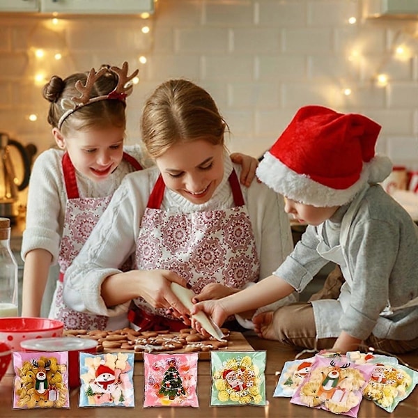 200 stk. Julegodteposer, Selvforseglende Klare Julecellofanposer, Julegodte Snack Party Gave Ziplock Kakeposer Jul P