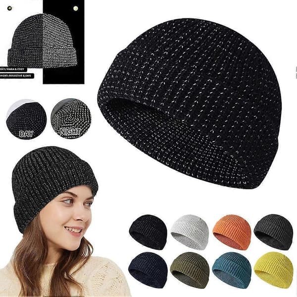 Nattreflekterande stickad mössa i siden Höst/vinter Skullcaps Unisex Termiska mössor Black