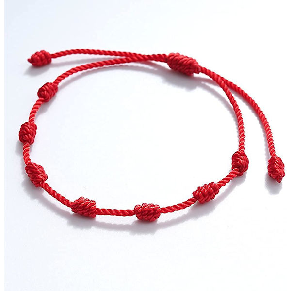7 Knopars Röd Svart Rep Armband Sträng Justerbar Lyckobringande Armband Anklet Amulett för Kvinnor Män Pojkar Flickor Par Present