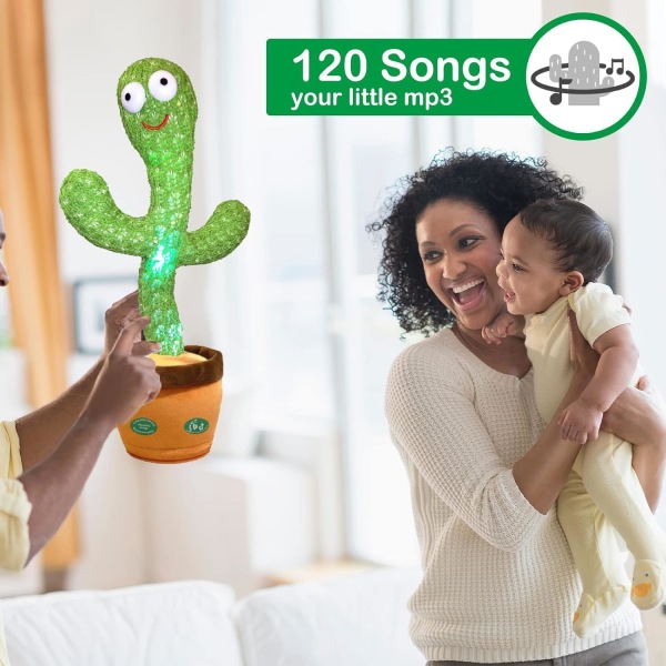 Dancing Cactus Imitation Toy, Taling Gentag Singing Sunshine Cactus Toy 120 Babysange 15 sekunder Optag din stemme Syng+Dans+Optag+LED
