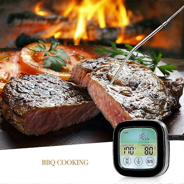 Trådlös Grilltermometer för Grillning, Digital Kötttermometer med Dubbla Sondes, Timer, Alarm, Matlagning Röktermometer för Kök, Ugn, Mat med