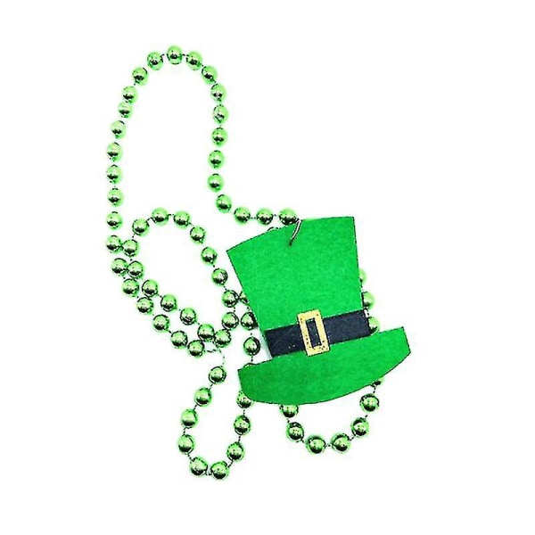 Pyhän Patrickin hattu helmillä koristeltu kaulakoru muovinen riipus vihreä kaulakoru juhlatarvike (82cm)