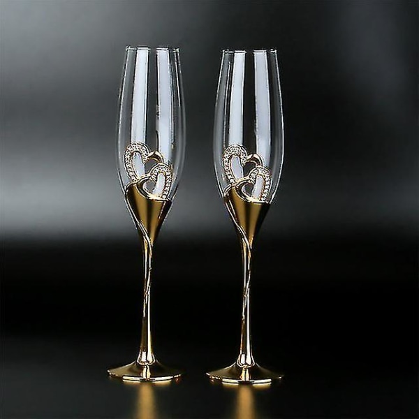 2 st/set Bröllopskristall Champagneglas Guld Metall Stativ Flöjter Vinglas Bägare Fest Älskare Alla hjärtans dag Gåvor 200ml