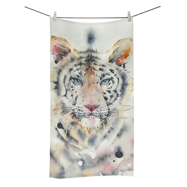 Akvarellmaling av White Tiger Badehåndkle Håndkle Dusjhåndkle Vaskeklut 75x140 Cm