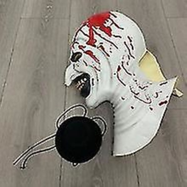 Blodig Terrifier Art Clownen Mask Cosplay Läskig Horror Demon Ond Joker Hatt Latex Hjälm Halloween Party Kostym Rekvisita