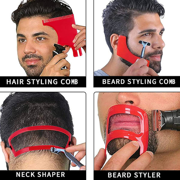 Skägg rakning mall kit, 4 st skägg formning verktyg, skägg guide formning verktyg hårfäste mall stencil halsringning rakning mustasch kant formning