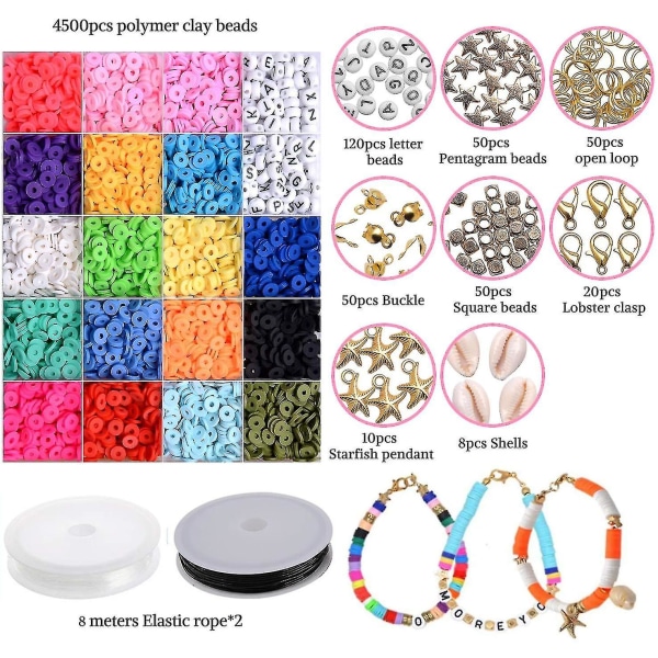 4500pcs Flat Polymer Clay Beads With 120 Letter Beads For Bracelets Making(wanan)