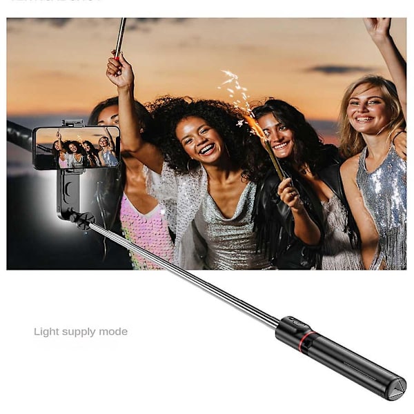 Trådlös Selfie Stick Stativ med Ljus Bluetooth Fjärrkontroll Utökbart Stativ för iPhone Mobiltelefon Tiktok Live Streaming