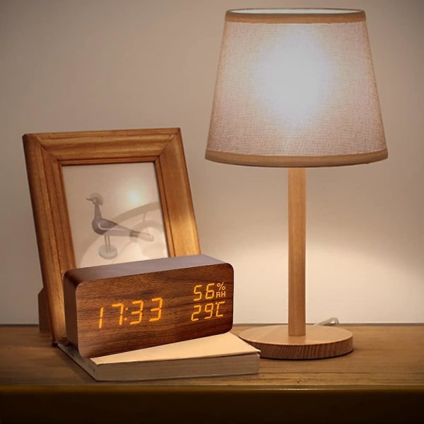 Wecker Digitale Tischuhr Led Datum Feuchtigkeit Temperatur Holzoptik Standuhr De ~