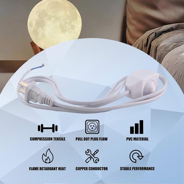 Hvit Lampe Strømledning med Dimmerbryter AC 250V/110V US Plugg