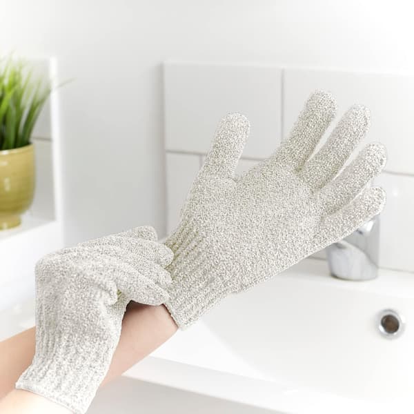 Exfolierande handskar, kolsyrad rayon bambu kroppsskrubb - vit