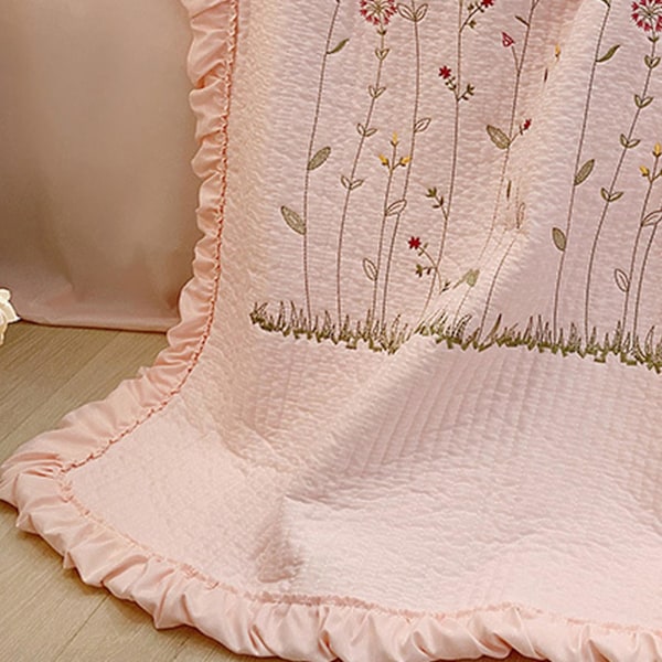 Hemtextil Ren Färg Tencel Bomullsfilt med Broderimönster, Sval Sommarfilt, 1 Lakan 245x250cm