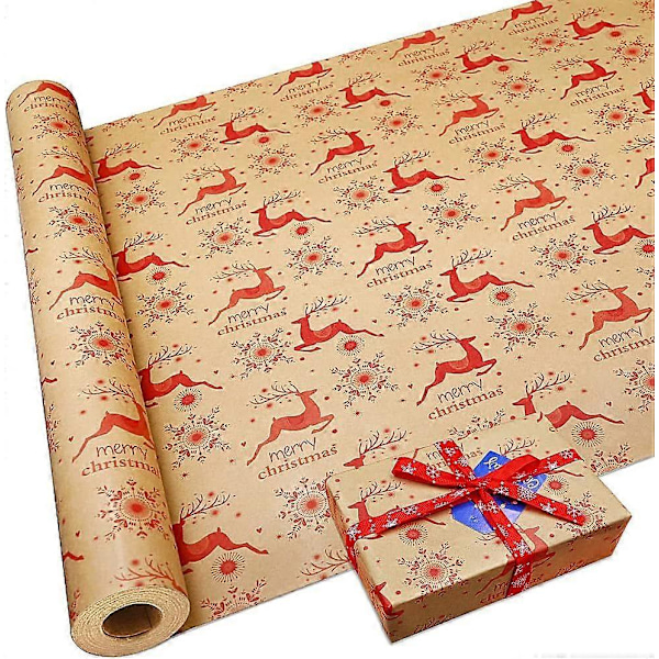10 Öppna 50cm*70cm Julklappspapper på Rulle, Älgmönstrat Presentpapper på Rulle, Återvinningsbart Kraftpapper för Juldekoration
