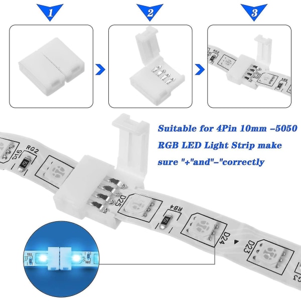 30 st RGB LED-remsanslutningssats, 4-polig 10 mm kompatibel SMD 5050, 5 L, 5 T