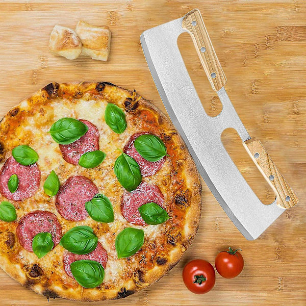 Pizzakutter, 35 cm rustfritt stål pizzakutter med trehåndtak, profesjonell pizzakutter med solid trehåndtak (1 pakke)