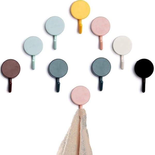 Pakke med 10 kroge Selvklæbende håndklædekroge Farverige kroge Selvklæbende til badeværelset Toilet Køkken Kontor Selvklæbende vægkroge Vægkroge Uden