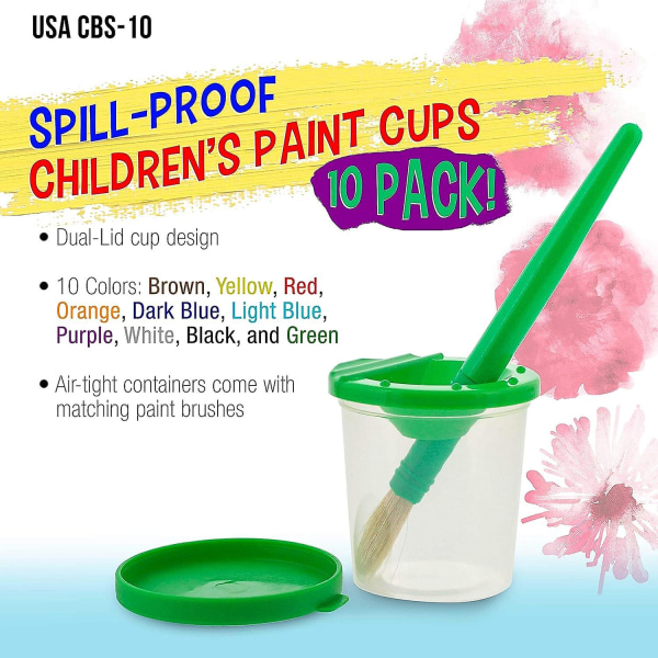 -10-osaiset lasten läikkymättömät maalikupit värillisillä kansilla ja 10-osainen suuri pyöreä set muovikahvoilla