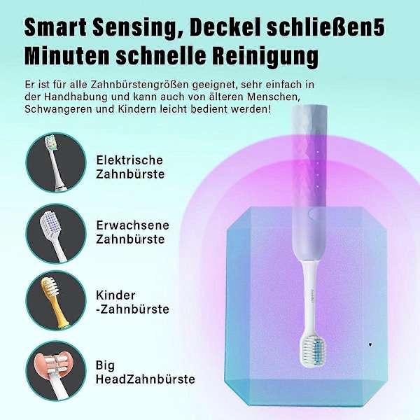 Elektrisk tandborststerilisator med UV-sterilisering, portabel och kompakt design för hygien.