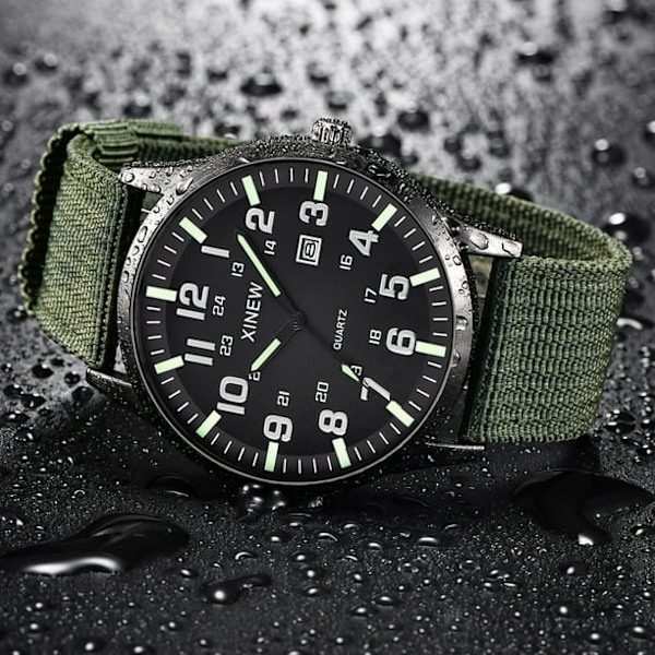 TopLLC Herrklocka Mode Armbandsur Män Pojke Rund Urtavla Nylonrem Militär Datum Kvarts Armbandsur Presentklocka för Män