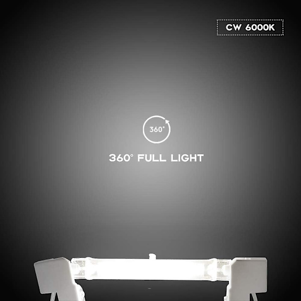 Pakke med 2 R7s LED-pærer 118mm 10W Lineær Kald Hvit 6000K R7s J118 Dippio Effekt COB Filament Lampe 118mmx15mm Ekvivalent til 90W Halogenlampe 360 Grader