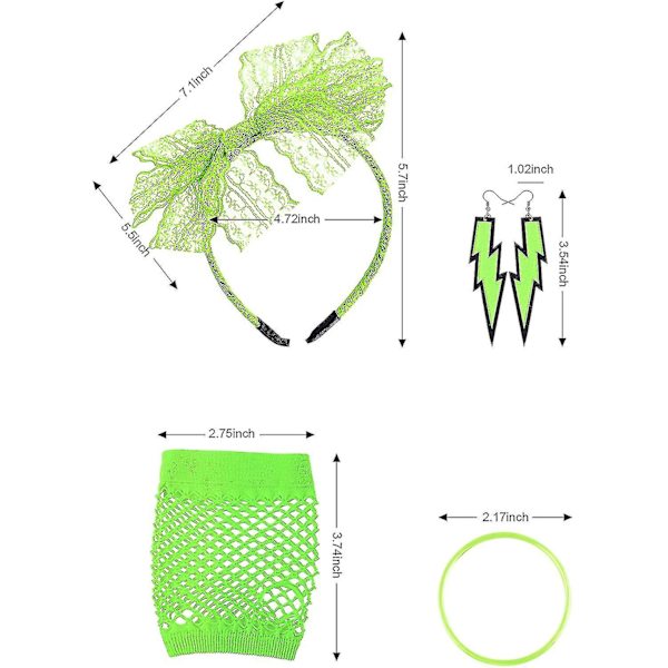 80-talls Lace Hodebånd, Ørepynt, Fiskenett Hansker, Halskjede & Armbånd For 80-talls Fest - niubi
