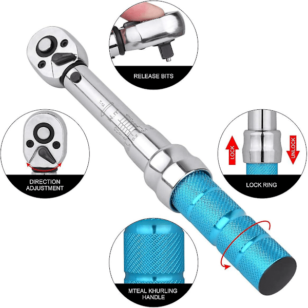 Cykel momentnøglesæt, momentnøgle 2 til 14 Nm cykelværktøjssæt til MTB mountainbikes med unbrakonøgle, Torx-fatninger, forlængerstang