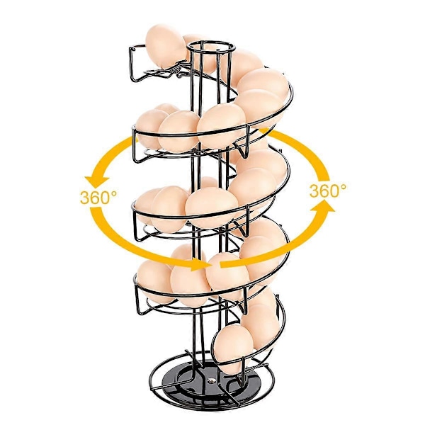 Äggdispenser, äggspiral i rostfritt stål, spiraldesign, äggställ för förvaring av ca 30-36 ägg, svart