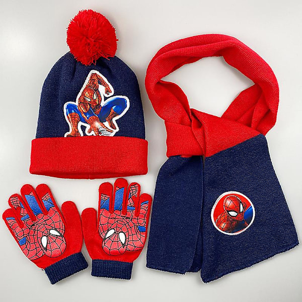 3 kpl/settiä Lasten Pojat Spiderman Hattu, Huivi Ja Hanskat Setti Talvi Lämmin Ulkona