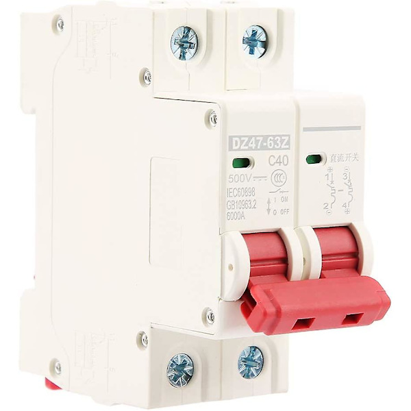 Mini Sikringsautomat, 2p Dc 500v 40a Mcb Sikringsautomat Dz47-63z-2p Høj Kompatibilitet Høj Afbrydelseskapacitet (1stk, Hvid)