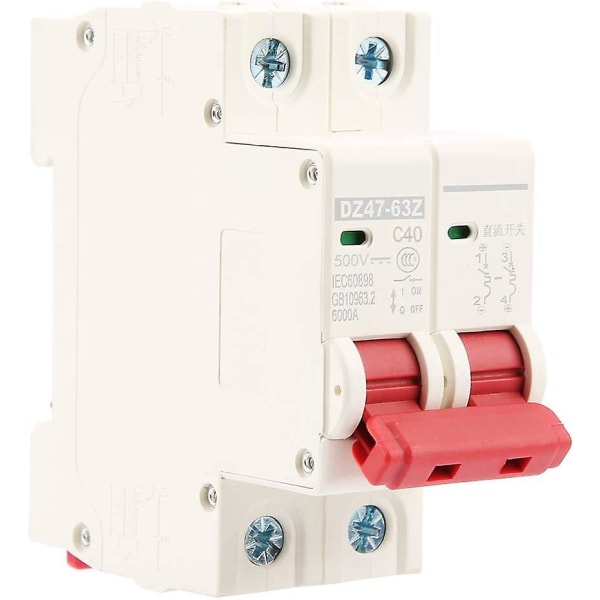 Minikretsbryter, 2p DC 500v 40a Mcb sikkerhetsbryter Dz47-63z-2p Sterk kompatibilitet Høy brytekapasitet (1stk, hvit)