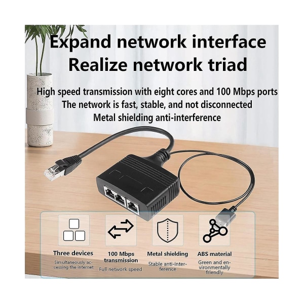 Nätverk 1 på 3 hundra megabit nätverksdelare Rj45 1 dra 3 nätverksportutbyggnad Nätverksdelare