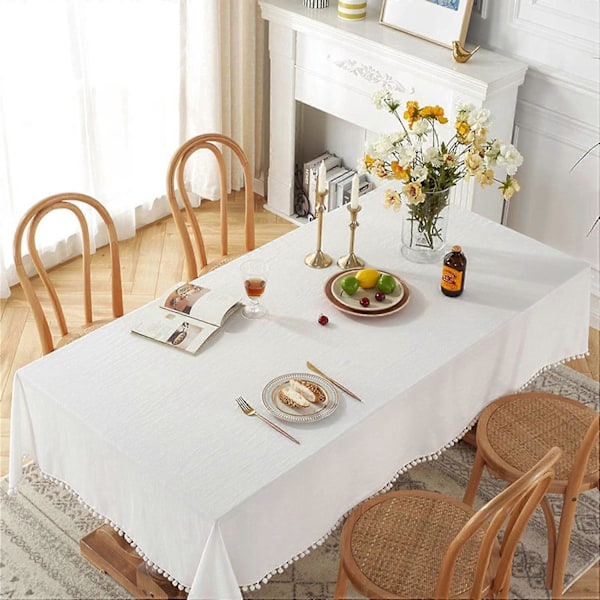Dug, borddug i hør, vaskbar dug med kvast til elegant spisedekoration