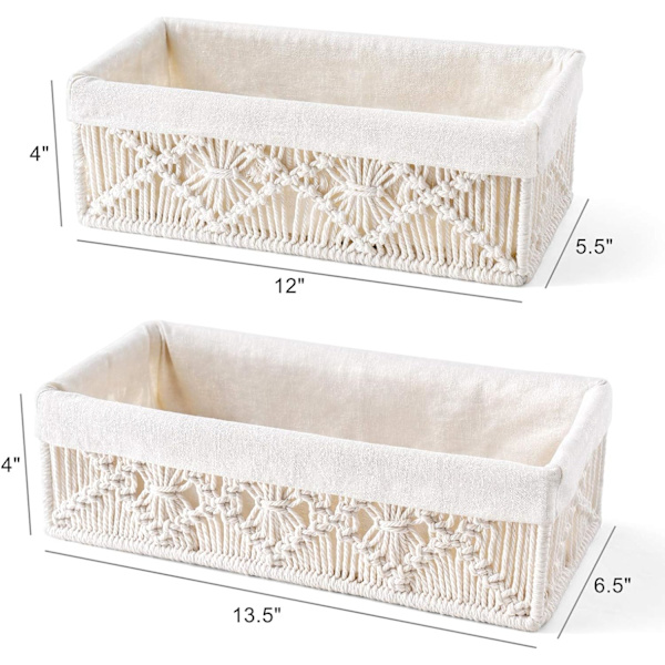 Makrame-säilytyskorit Boho-sisustuksen järjestämiseen - Irrotettavalla kangasvuorella varustetut korit pöydälle, pyöreälle paperi-wc-säiliölle, hyllylle, kaappiin - B
