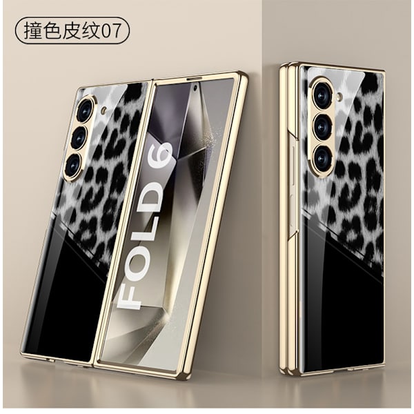 Passar för Samsung fold6 glasfodral män och kvinnor trendigt märke målat kontrasterande läderstruktur glasfodral 6