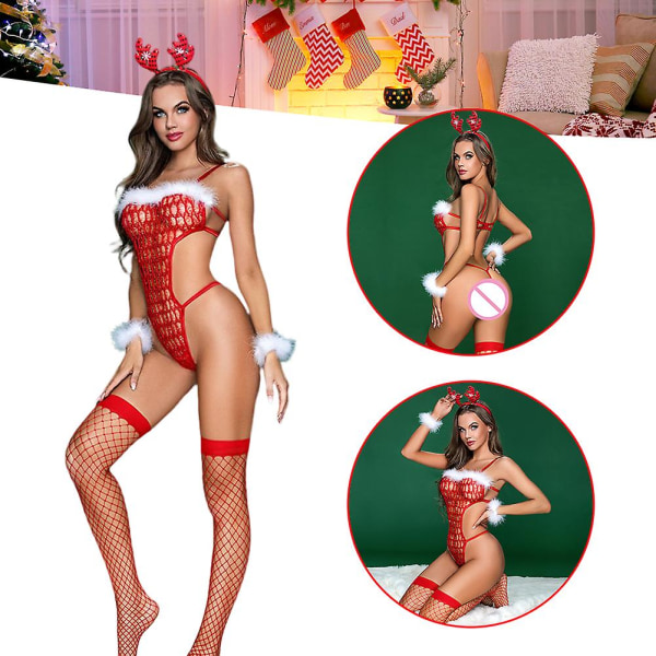 Uudet 2024 joulun punaiset mesh seksikkäät vaatteet naisille Mukavat erittäin ohuet unline alusvaatteet ystävänpäiväksi