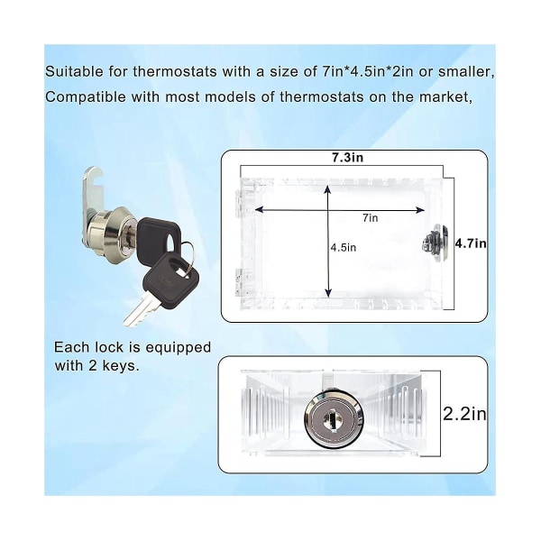 Universal termostatlåsboks med nøkkel termostatdeksel for termostat på vegg Passer til termostater 7x4