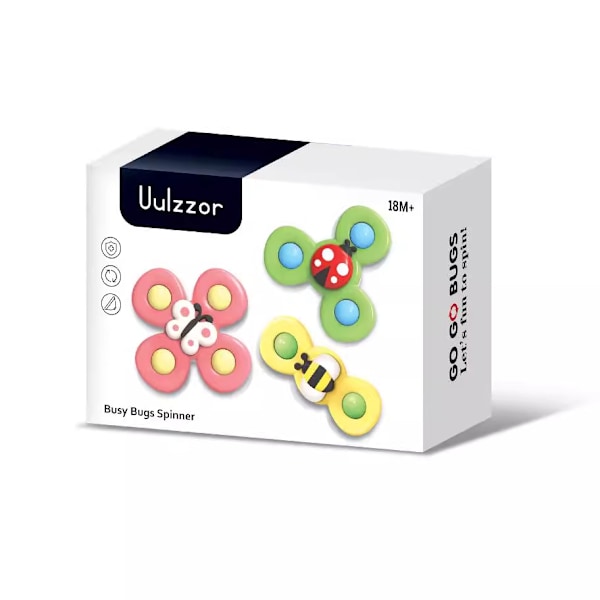 3-pack Baby Sugkopps Snurrande Leksaker Fidget Spinner Badleksak Flerfärgad