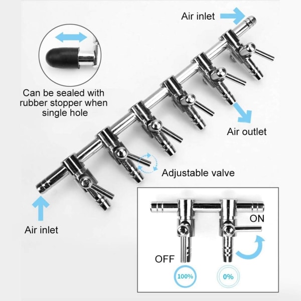Akvaarion ilmavirran jakaja kalasäiliön ilmansäätöventtiili ruostumattomasta teräksestä akvaarion hapen jakaja kalasäiliön ilmapumpun tarvikkeet (4-tie)