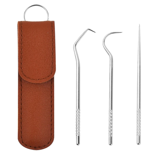 3 stk/sæt mindre stål Tooticks-sæt, tandrensningsværktøj, genanvendelige tandstikkersæt, lommenøglering Bærbare metal-tooticks H til