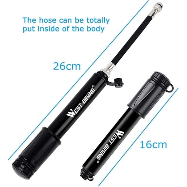 Sykkelpumpe Sykkelpumpe med forlenget slange for MTB landeveissykkel BMX Minisykkel Tilbehør Ball Passform Inflasjonsdyse Presta/Schrader Ventil med inflasjonsnål