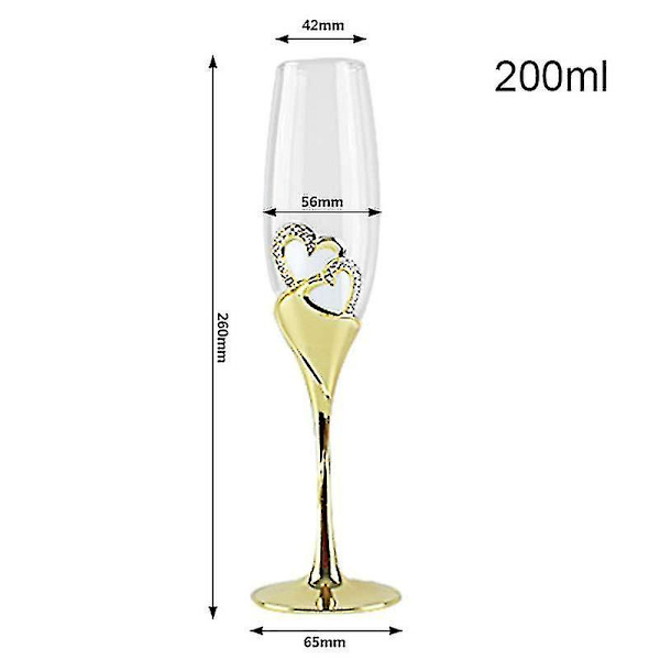 2 stk/sett Bryllup Krystall Champagne Glass Gull Metall Stativ Fløyter Vinglass Goblet Fest Elskere Valentinsdag Gaver 200ml