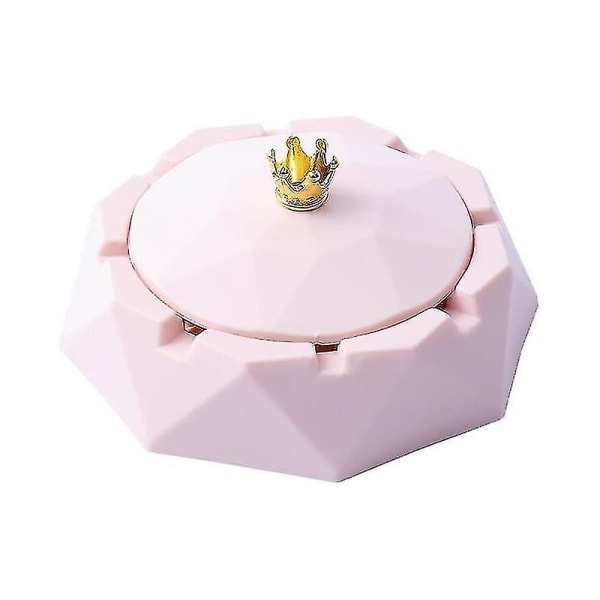 Pink Crown ruostumattomasta teräksestä valmistettu tuhkakuppi kansilla, savukkeiden tuhkakuppi sisä- tai ulkokäyttöön, tuulenpitävä