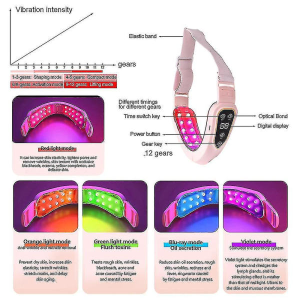 Microcurrent V Face Shape Face Lifting Ems Facial Slimming Massager Double Chin Remover Led Light Therapy Facial Lift Device