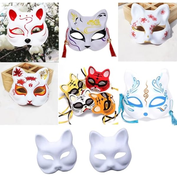 5 Pack DIY Blank Fox Cat Masks, Fox Cat Blank Paper Masker, Almindelige hvide Graffiti Masker, Håndmalede personlighedsmasker, Velegnet til Cosplay Halloween